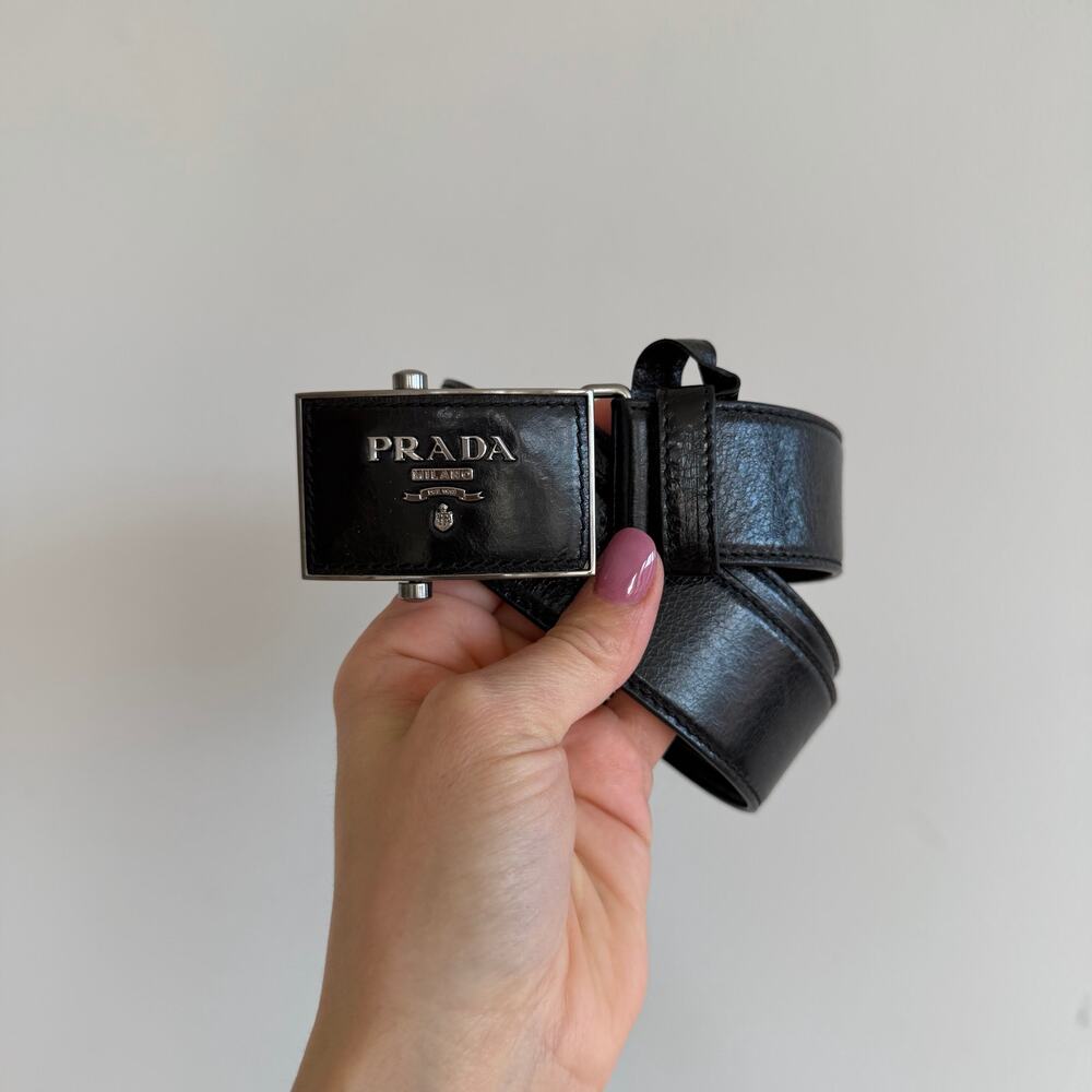 PRADA Saffiano Leather Classic Adjustable Slide Buckle Belt Black 44 - Picture 3 of 11
